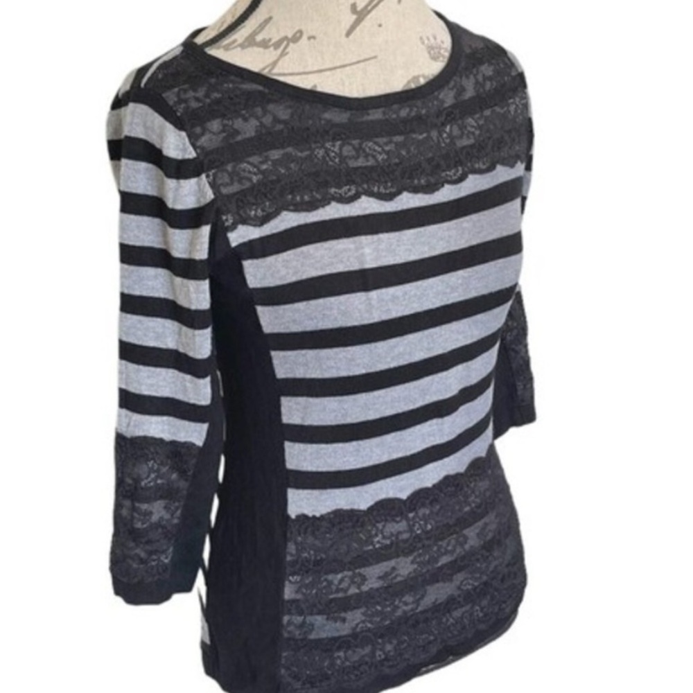The Limited Women's Black and Gray Lace Striped Sweater